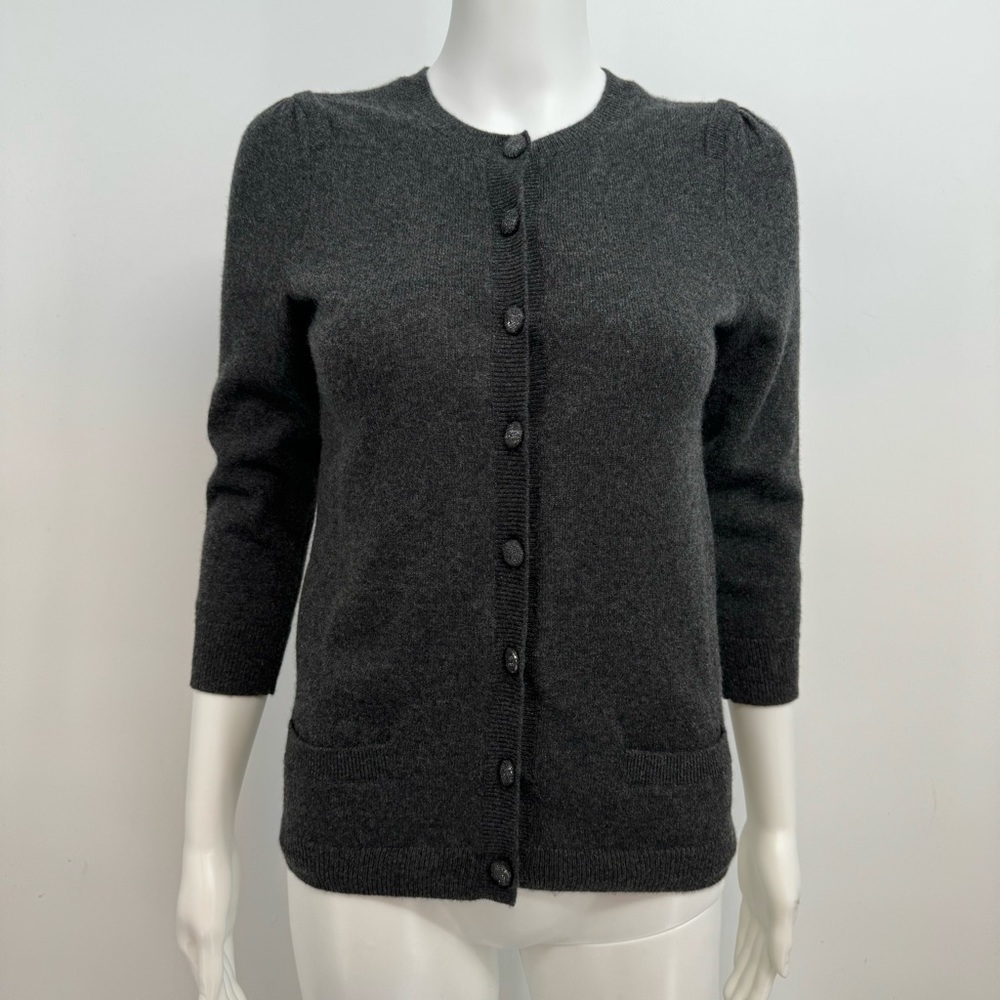 VINCE  SKINNY CASHMERE CARDIGAN Size  XS Gray Pockets Unique Buttons